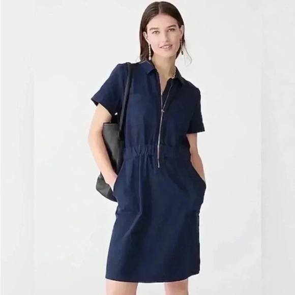 NWT J. Crew Women’s 4 Navy Blue Long Sleeve Button-Front Chino Mini Dress - Picture 3 of 6